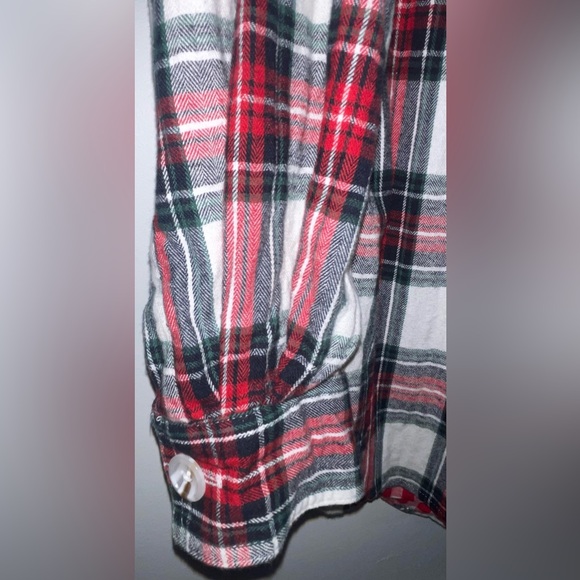 River Island Red White Green Check Plaid Oversized Pleated Flannel Shirt Sz M - Picture 7 of 9
